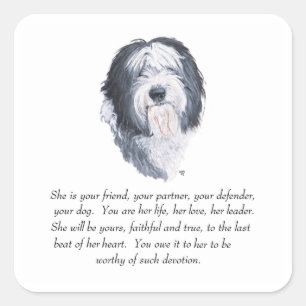 Old English Sheepdog Keepsakes Quadratischer Aufkleber
