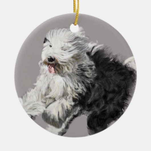 Old English Sheepdog Keramik Ornament (Vorne)