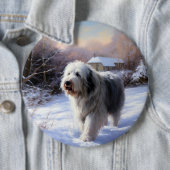 Old English Sheepdog lässt es schlafen Weihnachten Button (Beispiel)