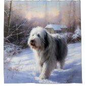 Old English Sheepdog lässt es schlafen Weihnachten Duschvorhang (Vorderseite)