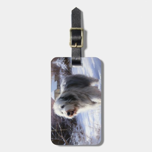 Old English Sheepdog lässt es schlafen Weihnachten Gepäckanhänger (Vorderseite vertikal)