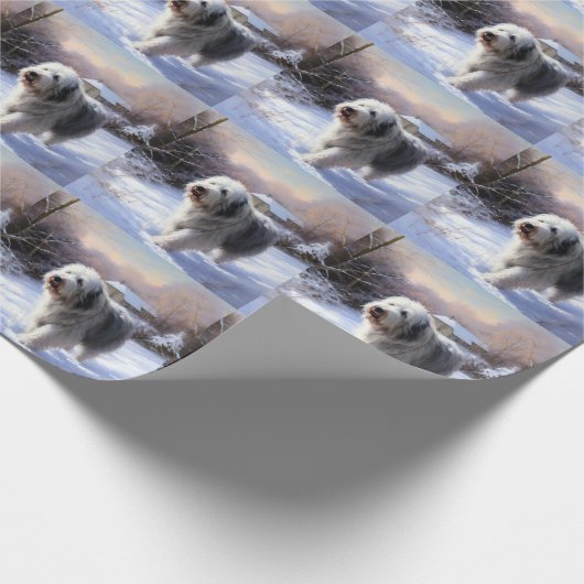 Old English Sheepdog lässt es schlafen Weihnachten Geschenkpapier (Ecke)