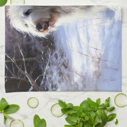 Old English Sheepdog lässt es schlafen Weihnachten Geschirrtuch (Gefaltet)