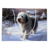 Old English Sheepdog lässt es schlafen Weihnachten Große Geschenktüte (Rückseite)
