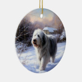 Old English Sheepdog lässt es schlafen Weihnachten Keramik Ornament (Rechts)
