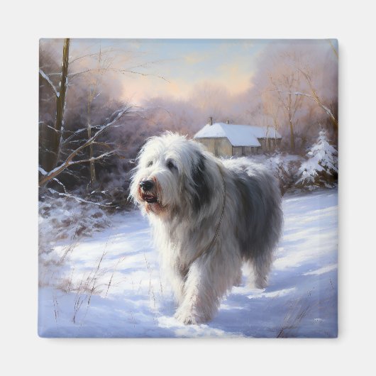 Old English Sheepdog lässt es schlafen Weihnachten Magnet (Vorne)