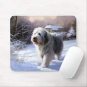 Old English Sheepdog lässt es schlafen Weihnachten Mousepad (Mit Mouse)