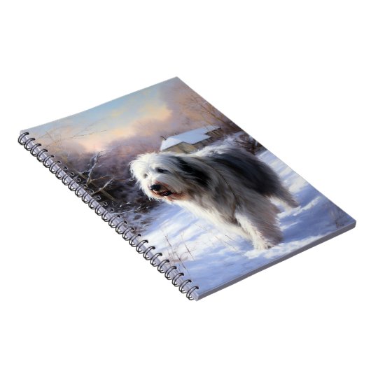 Old English Sheepdog lässt es schlafen Weihnachten Notizblock (Rechte Seite)