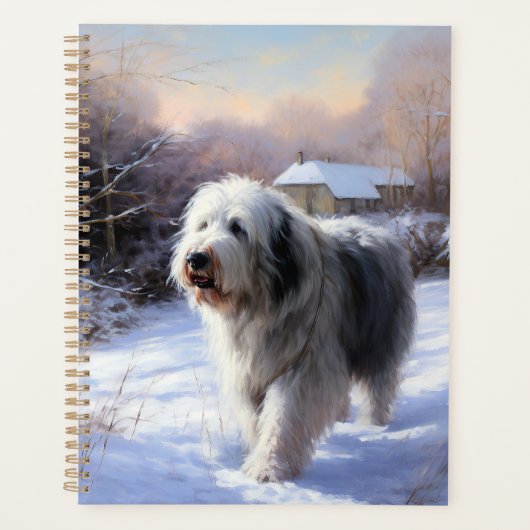 Old English Sheepdog lässt es schlafen Weihnachten Planer (Vorderseite)