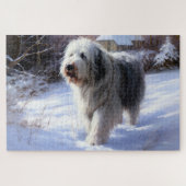Old English Sheepdog lässt es schlafen Weihnachten Puzzle (Horizontal)