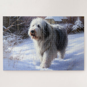 Old English Sheepdog lässt es schlafen Weihnachten Puzzle