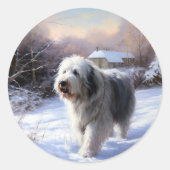 Old English Sheepdog lässt es schlafen Weihnachten Runder Aufkleber (Vorderseite)