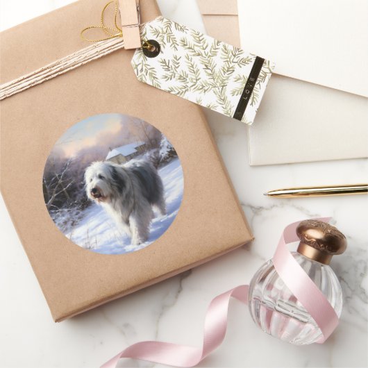 Old English Sheepdog lässt es schlafen Weihnachten Runder Aufkleber (Schenken)