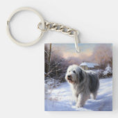 Old English Sheepdog lässt es schlafen Weihnachten Schlüsselanhänger (Vorderseite)