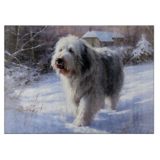 Old English Sheepdog lässt es schlafen Weihnachten Schneidebrett (Vorderseite)