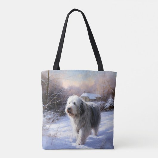 Old English Sheepdog lässt es schlafen Weihnachten Tasche (Rückseite)