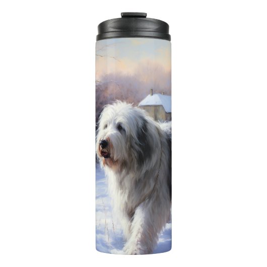 Old English Sheepdog lässt es schlafen Weihnachten Thermosbecher (Vorderseite)
