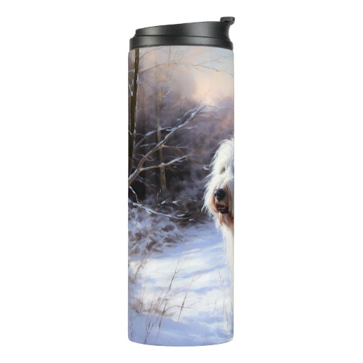 Old English Sheepdog lässt es schlafen Weihnachten Thermosbecher (Nach links gedreht)