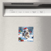 Old English Sheepdog läuft in Snow Weihnachtshut Magnet (In Situ (Geschirrspüler))