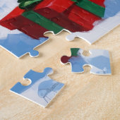 Old English Sheepdog läuft in Snow Weihnachtshut Puzzle (Seite)