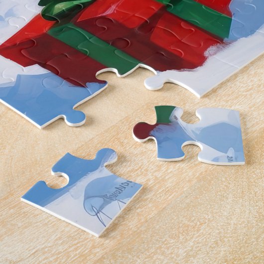 Old English Sheepdog läuft in Snow Weihnachtshut Puzzle (Seite)