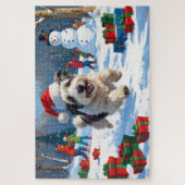 Old English Sheepdog läuft in Snow Weihnachtshut Puzzle (Vertikal)