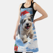 Old English Sheepdog läuft in Snow Weihnachtshut Schürze (InSitu)