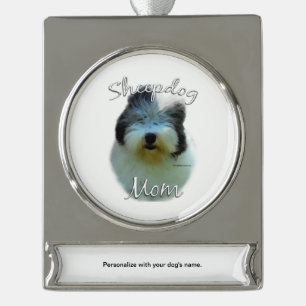 Old English Sheepdog Mama 2 Banner-Ornament Silber