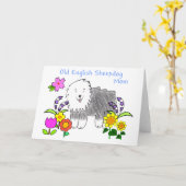 Old English Sheepdog Mama Card Karte (Gelbe Blume)