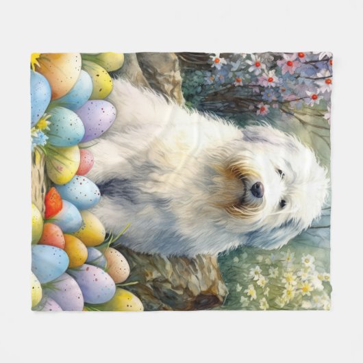Old English Sheepdog mit Ostereiern Urlaub Fleecedecke (Vorderseite (Horizontal))