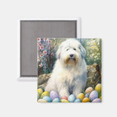 Old English Sheepdog mit Ostereiern Urlaub Magnet (Vorderseite/Rückseite)