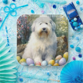 Old English Sheepdog mit Ostereiern Urlaub Pappteller (Party)