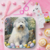 Old English Sheepdog mit Ostereiern Urlaub Pappteller (Party)