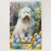 Old English Sheepdog mit Ostereiern Urlaub Puzzle (Vertikal)
