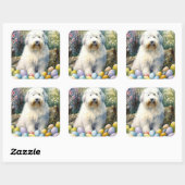 Old English Sheepdog mit Ostereiern Urlaub Quadratischer Aufkleber (Blatt)