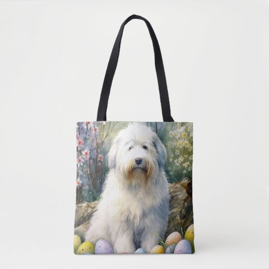 Old English Sheepdog mit Ostereiern Urlaub Tasche (Vorderseite)