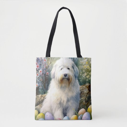 Old English Sheepdog mit Ostereiern Urlaub Tasche (Vorderseite)
