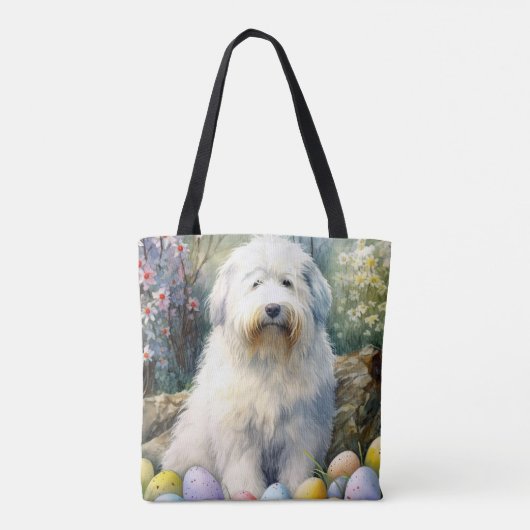 Old English Sheepdog mit Ostereiern Urlaub Tasche (Rückseite)
