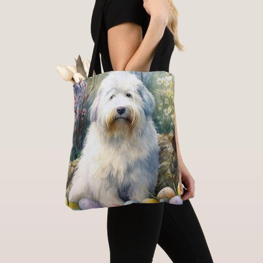 Old English Sheepdog mit Ostereiern Urlaub Tasche (Von Nahem)