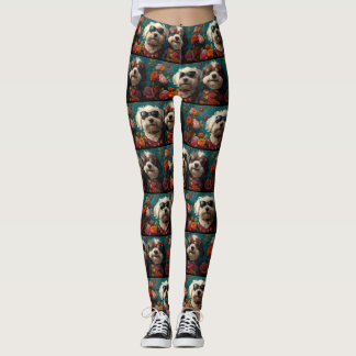 Old English Sheepdog mit Rose Valentinstag Leggings