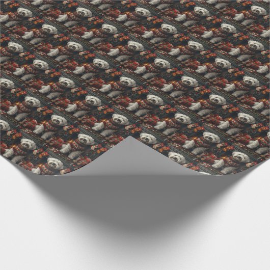 Old English Sheepdog mit Weihnachtsgeschenk Kamin Geschenkpapier (Ecke)