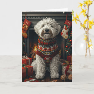 Old English Sheepdog mit Weihnachtsgeschenk Kamin Karte