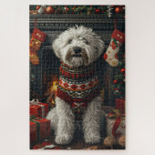 Old English Sheepdog mit Weihnachtsgeschenk Kamin Puzzle (Vertikal)