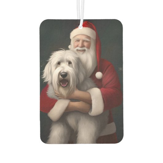 Old English Sheepdog mit Weihnachtsmann feierlich Autolufterfrischer (Rückseite)