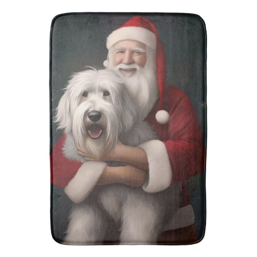 Old English Sheepdog mit Weihnachtsmann feierlich Badematte (Vorderseite Vertikal)