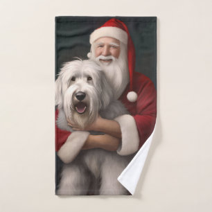 Old English Sheepdog mit Weihnachtsmann feierlich Badhandtuch Set