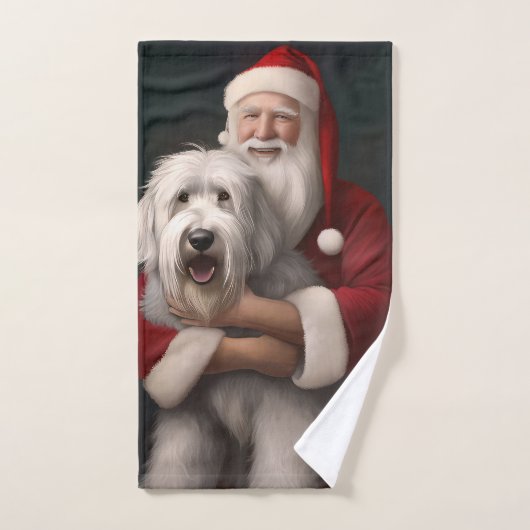 Old English Sheepdog mit Weihnachtsmann feierlich Badhandtuch Set (Handtuch)