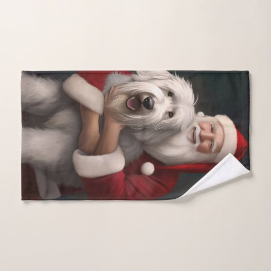 Old English Sheepdog mit Weihnachtsmann feierlich Badhandtuch Set (Handtuch)