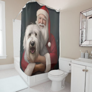 Old English Sheepdog mit Weihnachtsmann feierlich Duschvorhang