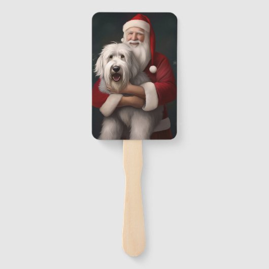 Old English Sheepdog mit Weihnachtsmann feierlich Fächer (Rückseite)